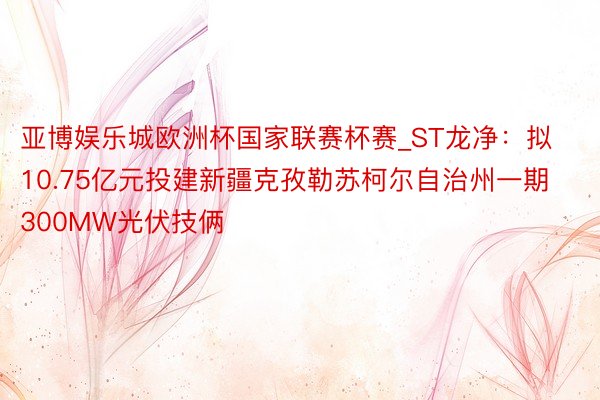 亚博娱乐城欧洲杯国家联赛杯赛_ST龙净：拟10.75亿元投建新疆克孜勒苏柯尔自治州一期300MW光伏技俩