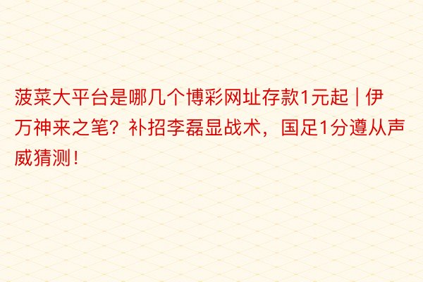 菠菜大平台是哪几个博彩网址存款1元起 | 伊万神来之笔？补招李磊显战术，国足1分遵从声威猜测！