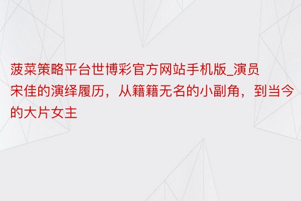 菠菜策略平台世博彩官方网站手机版_演员宋佳的演绎履历，从籍籍无名的小副角，到当今的大片女主